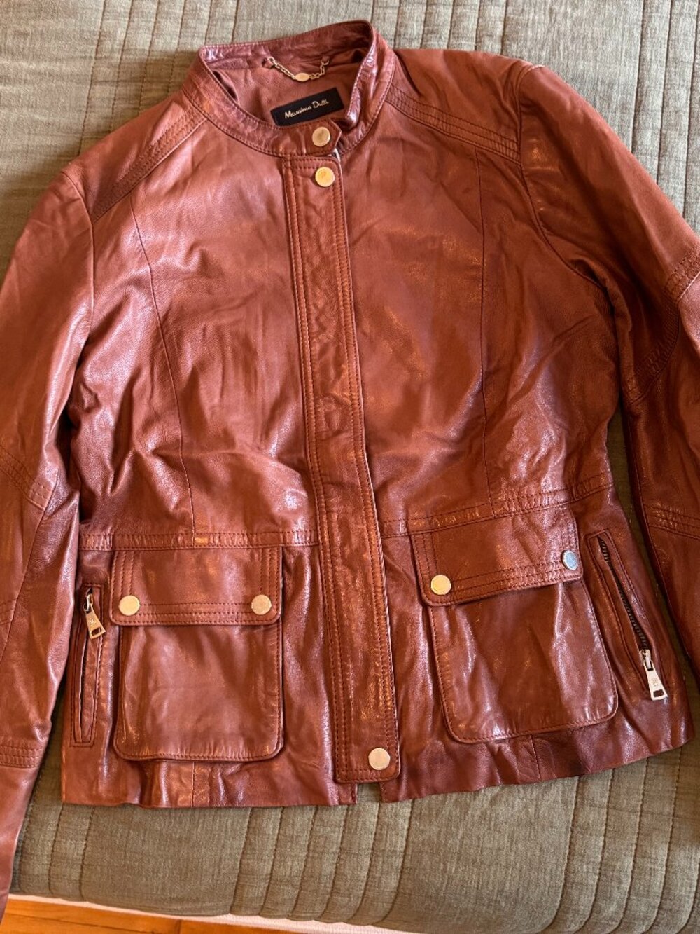 Massimo Dutti Genuine Leather Brown Utility Jacket